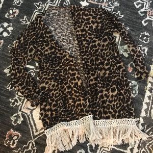 Leopard cardigan with fringe